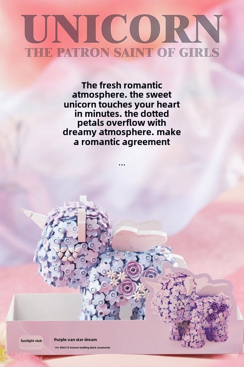 Building Block Gift Girl Flower Unicorn Ornaments Fantasy Creative Small Particles Building Blocks Toy
