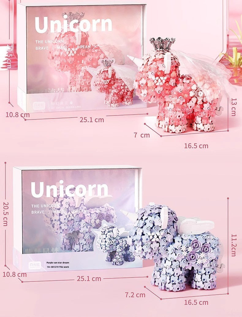 Building Block Gift Girl Flower Unicorn Ornaments Fantasy Creative Small Particles Building Blocks Toy