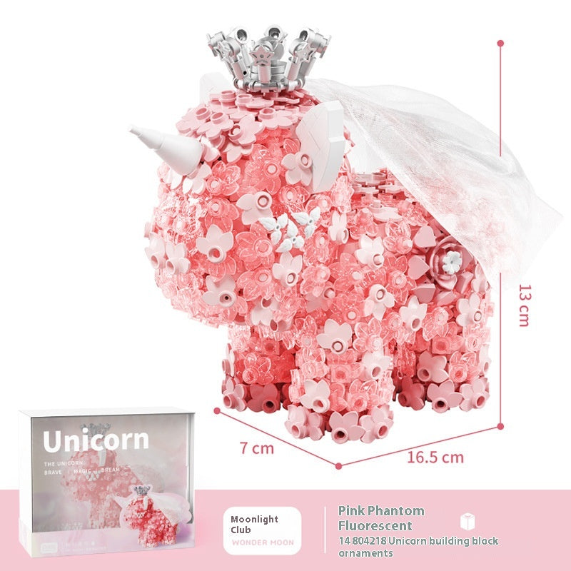 Building Block Gift Girl Flower Unicorn Ornaments Fantasy Creative Small Particles Building Blocks Toy 804218 Pink Magic Flow Pattern (1363pcs)