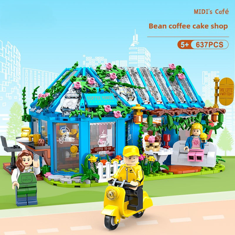 Building Blocks Hand-Assembled DIY Coffee House Building Blocks Assembling Modern Flower House Decoration Gift 30001 [Honey Bean Cake Coffee Shop]-642pcs
