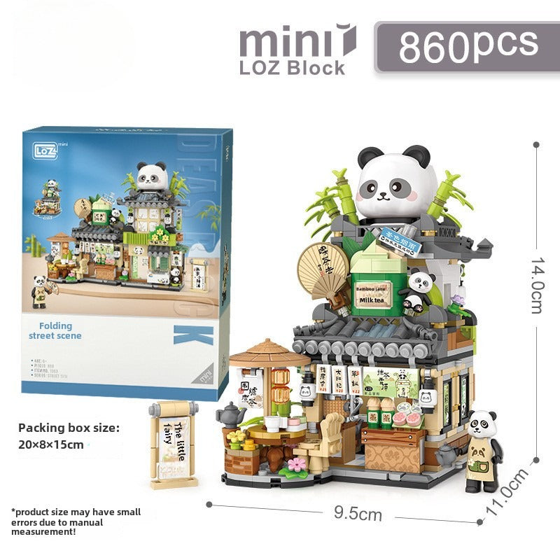 Building Blocks Panda Tea House Small Particle Building Blocks Bear Coffee Puzzle Assembling Building Blocks Gift