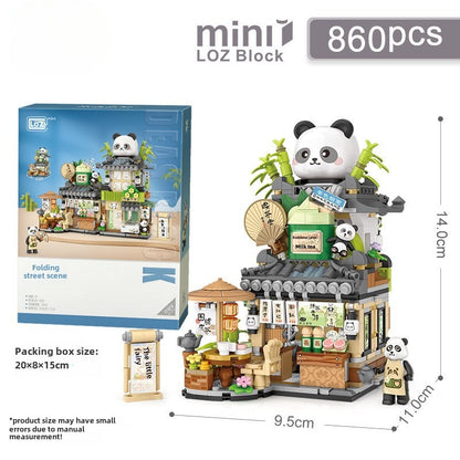 Building Blocks Panda Tea House Small Particle Building Blocks Bear Coffee Puzzle Assembling Building Blocks Gift