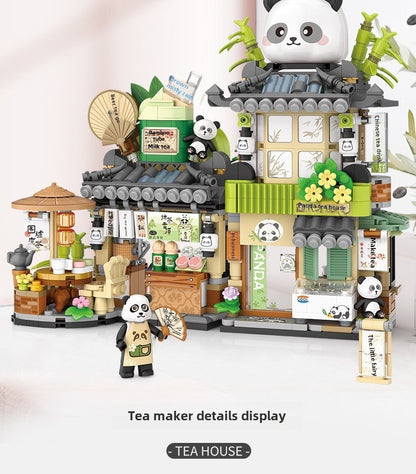 Building Blocks Panda Tea House Small Particle Building Blocks Bear Coffee Puzzle Assembling Building Blocks Gift