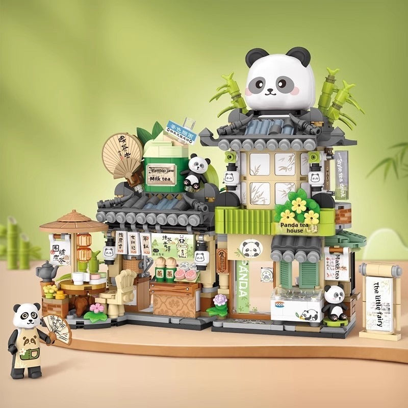 Building Blocks Panda Tea House Small Particle Building Blocks Bear Coffee Puzzle Assembling Building Blocks Gift