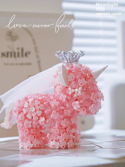 Building Block Gift Girl Flower Unicorn Ornaments Fantasy Creative Small Particles Building Blocks Toy
