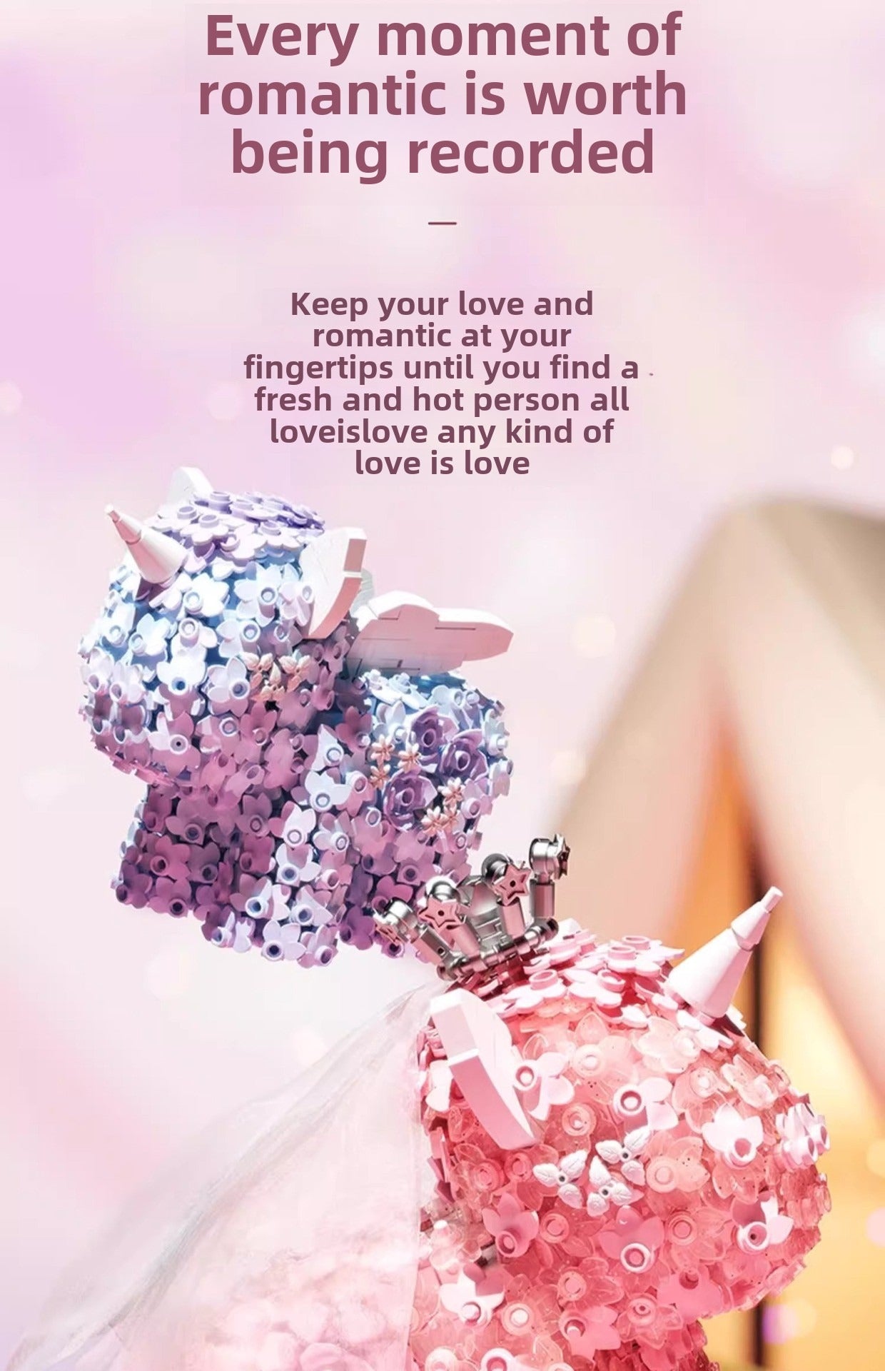 Building Block Gift Girl Flower Unicorn Ornaments Fantasy Creative Small Particles Building Blocks Toy