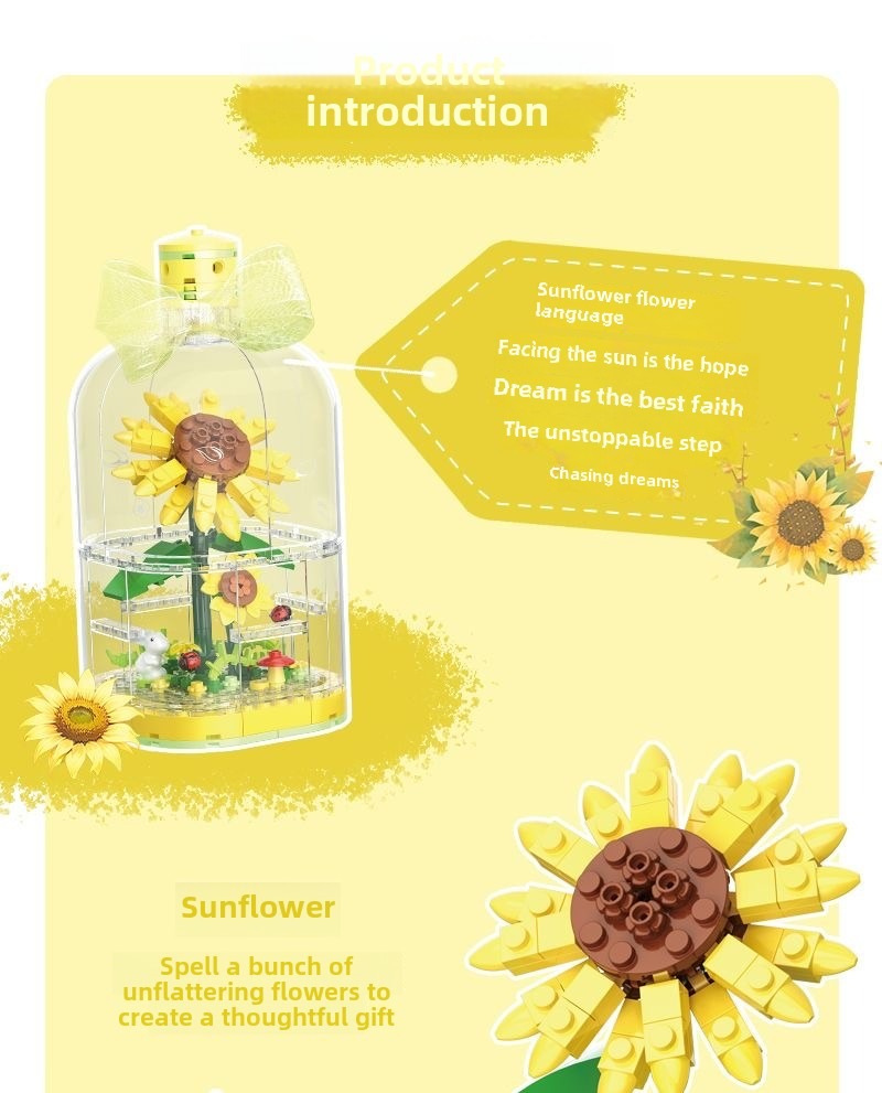 Building Blocks Flower Rose Potted Tulip Bouquet Gift Assembled Dust Cover Preserved Fresh Flower