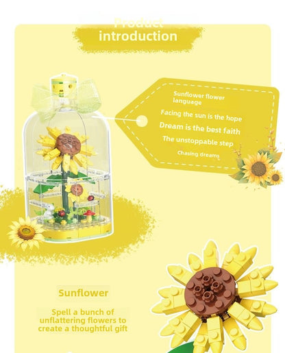 Building Blocks Flower Rose Potted Tulip Bouquet Gift Assembled Dust Cover Preserved Fresh Flower
