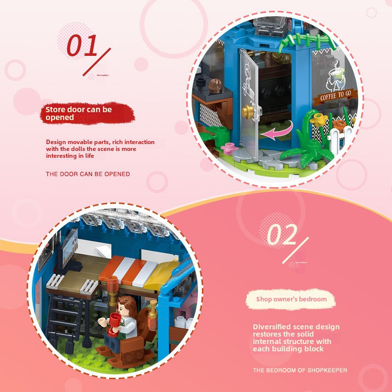 Building Blocks Hand-Assembled DIY Coffee House Building Blocks Assembling Modern Flower House Decoration Gift