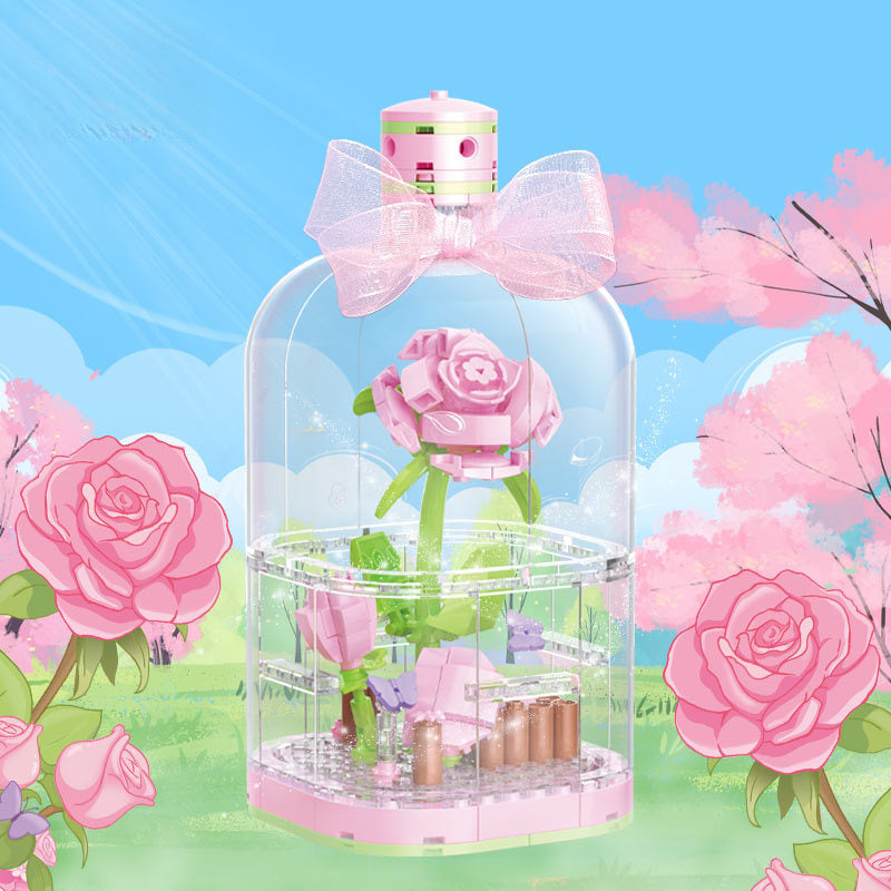 Building Blocks Flower Rose Potted Tulip Bouquet Gift Assembled Dust Cover Preserved Fresh Flower 30151 Roses [182pcs]]