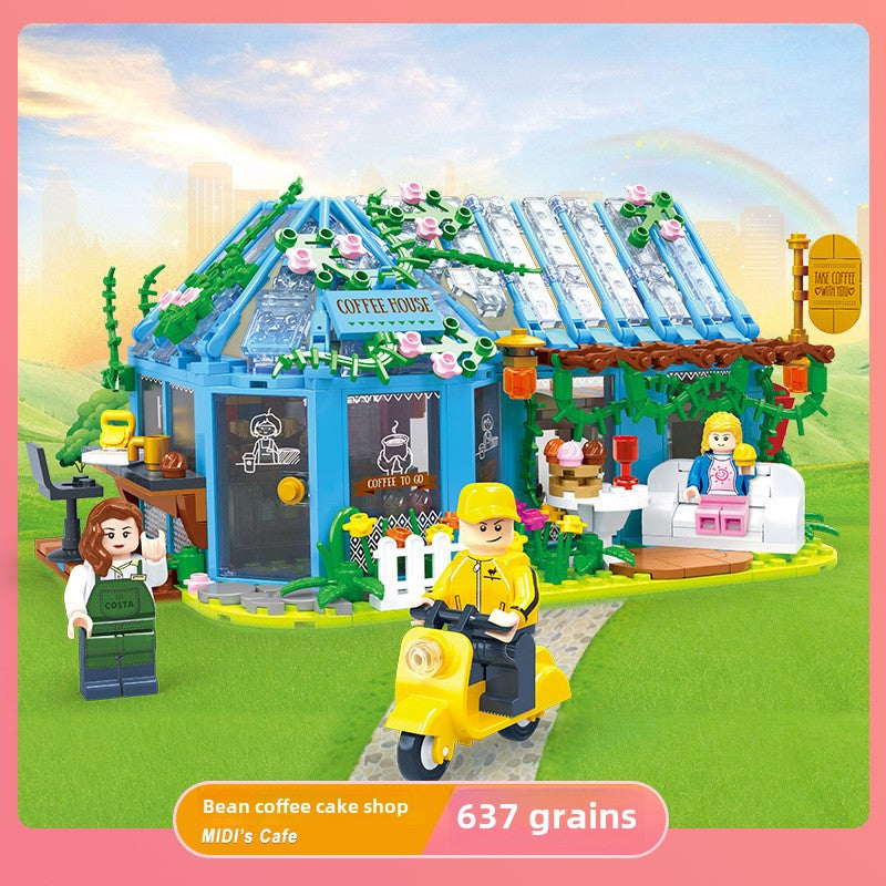 Building Blocks Hand-Assembled DIY Coffee House Building Blocks Assembling Modern Flower House Decoration Gift