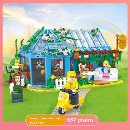 Building Blocks Hand-Assembled DIY Coffee House Building Blocks Assembling Modern Flower House Decoration Gift