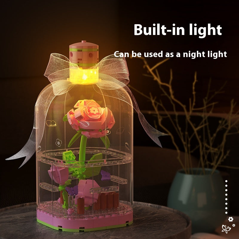 Building Blocks Flower Rose Potted Tulip Bouquet Gift Assembled Dust Cover Preserved Fresh Flower
