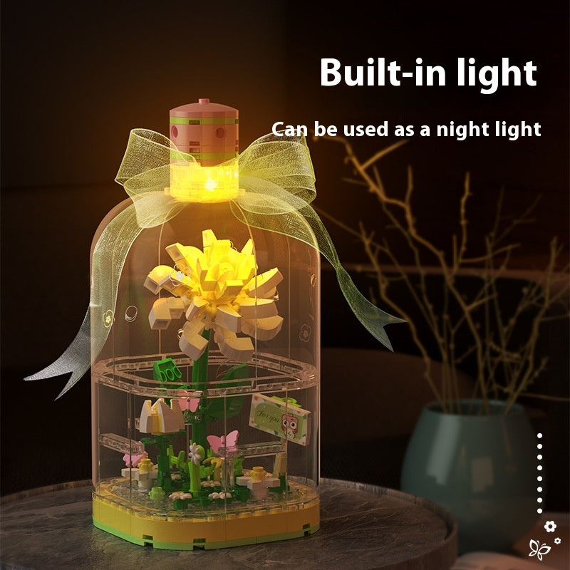 Building Blocks Flower Rose Potted Tulip Bouquet Gift Assembled Dust Cover Preserved Fresh Flower