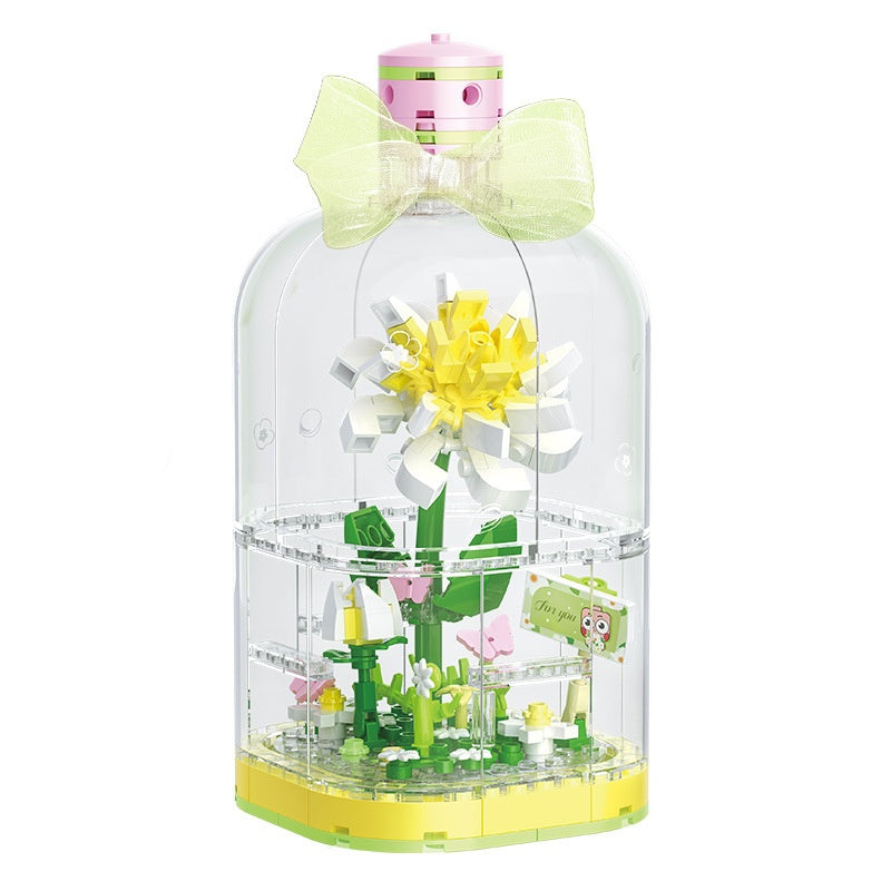 Building Blocks Flower Rose Potted Tulip Bouquet Gift Assembled Dust Cover Preserved Fresh Flower