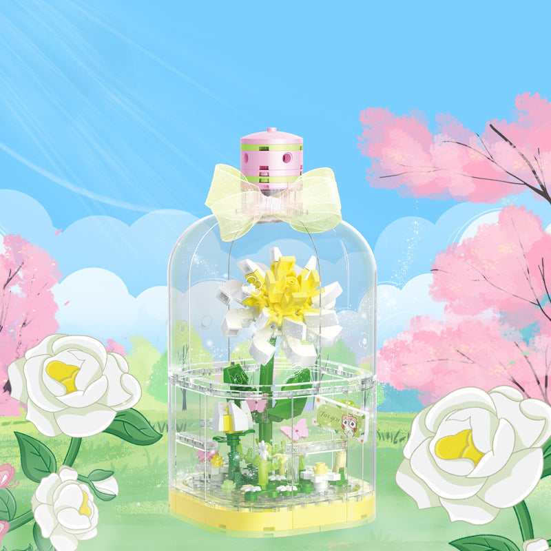 Building Blocks Flower Rose Potted Tulip Bouquet Gift Assembled Dust Cover Preserved Fresh Flower 30154 Camellia [184pcs]]